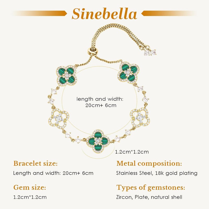 Sinebella Women's 18K Gold Plated Clover Bracelet with Natural Shell - Four Leaf Lucky Charm Dainty Link Bracelets Jewelry for Women, Trendy Birthday/Mother's Day Gift - Image 3